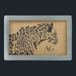 Black and Gold Jaguar Monogram Belt Buckle<br><div class="desc">Powerful majestic and elusive the mighty jaguar is a magnificent animal. This black and gold foil effect jaguar illustration is the perfect design for big cat lovers.</div>