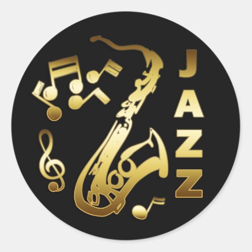 BLACK AND GOLD JAZZ CLASSIC ROUND STICKER