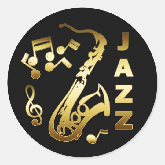 BLACK AND GOLD JAZZ CLASSIC ROUND STICKER | Zazzle.com