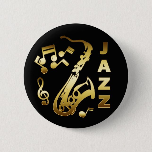 BLACK AND GOLD JAZZ PINBACK BUTTON (Front)