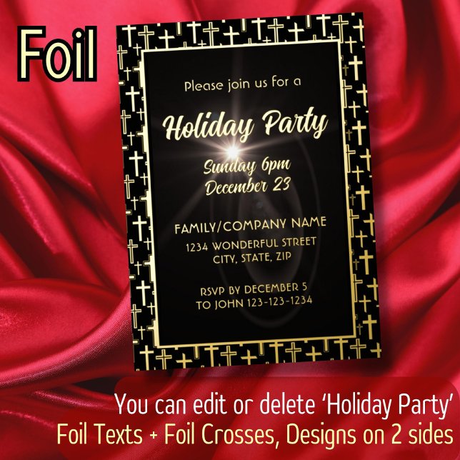 Black and Gold Jesus Cross All Religious Occasions Foil Invitation (Creator Uploaded)