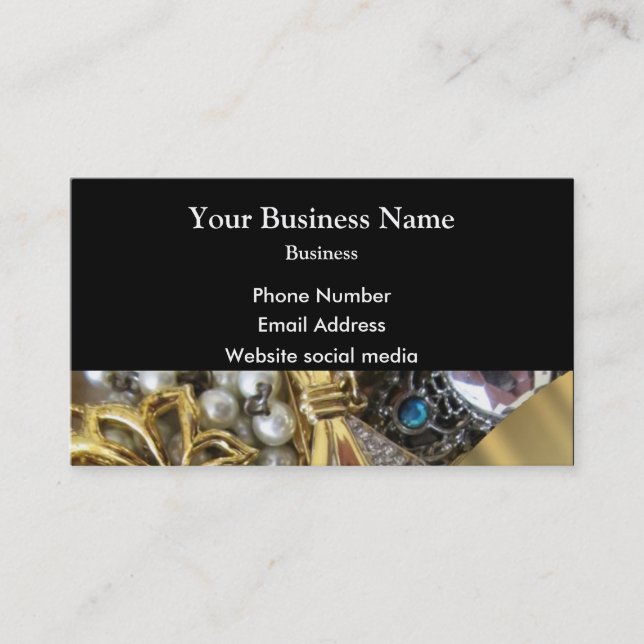 Black and gold jewelry collection business card (Front)