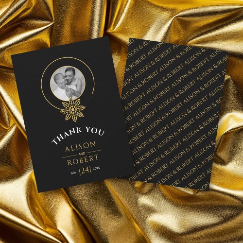 Black and gold jewelry inspired frame  initials  thank you card