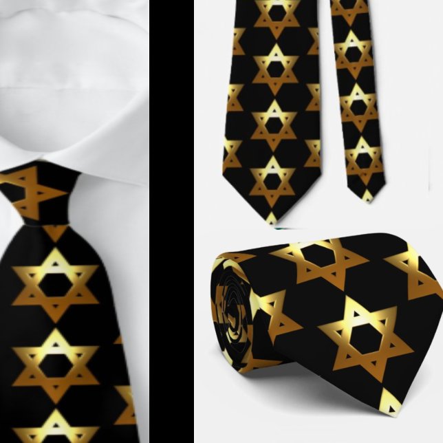 Black and Gold Jewish Star Neck Tie (Creator Uploaded)