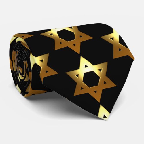 Black and Gold Jewish Star Neck Tie