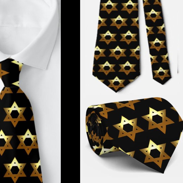 Black and Gold Jewish Wedding Formal Star of David Neck Tie (Creator Uploaded)