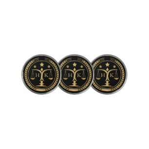 Black And Gold Justice Logo Monogram Golf Ball Marker