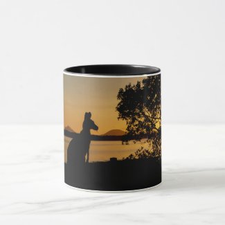 Black and gold kangaroo silhouette sunset