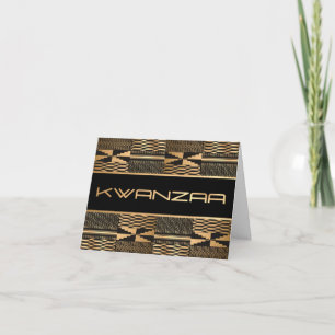 Black and Gold Kente Print "Happy Kwanzaa" Card