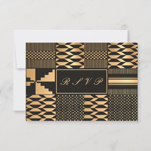 Black and Gold Kente RSVP Card (Front)