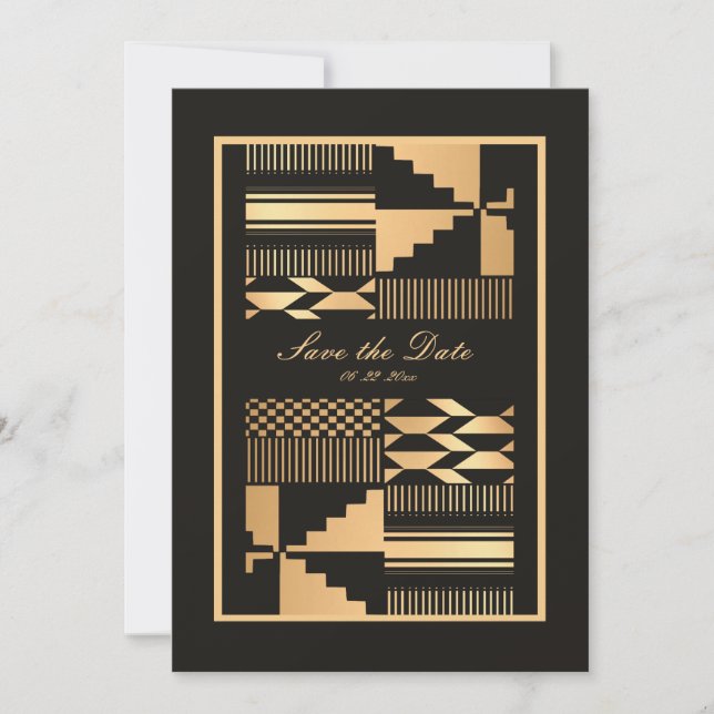 Black and Gold Kente Save The Date (Front)