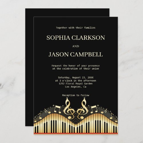 Black and Gold Keyboard Wedding Invitation