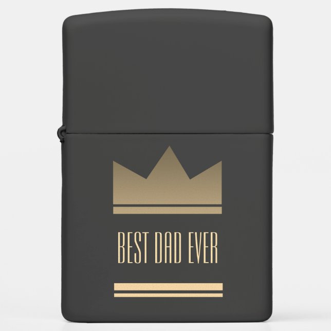Black and Gold King Crown , Best Dad Ever Zippo Lighter (Front)