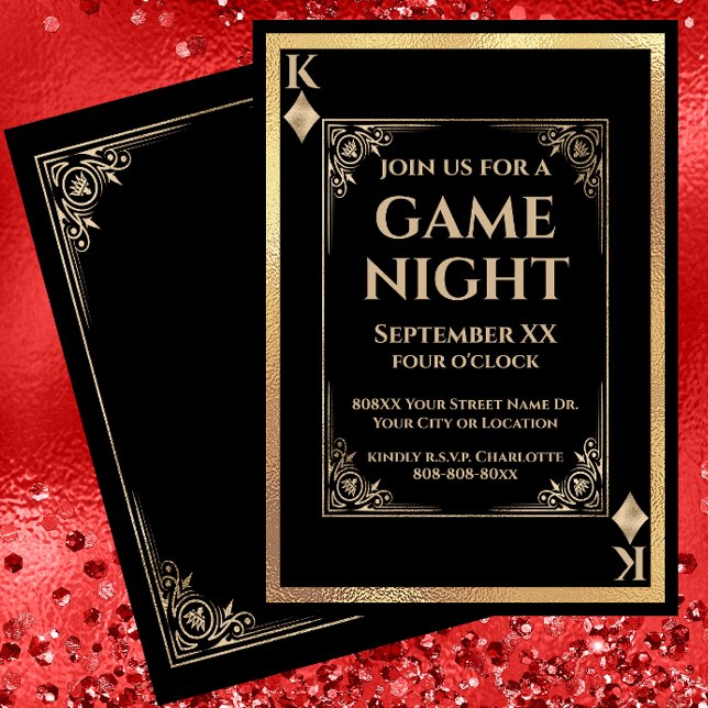 Black and Gold King of Diamonds Game Night Invitation (Creator Uploaded)