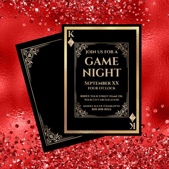 Black and Gold King of Diamonds Game Night Invitation (Creator Uploaded)