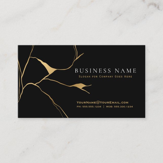 Black and Gold Kintsugi Professional Business Card (Front)