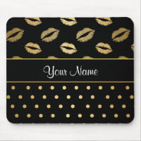 Black and Gold Kisses and Love Hearts Mouse Pad