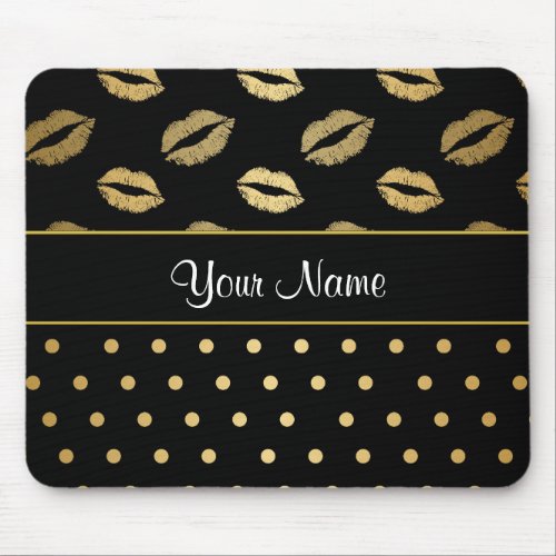 Black and Gold Kisses and Love Hearts Mouse Pad