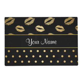 Black and Gold Kisses and Love Hearts Placemat