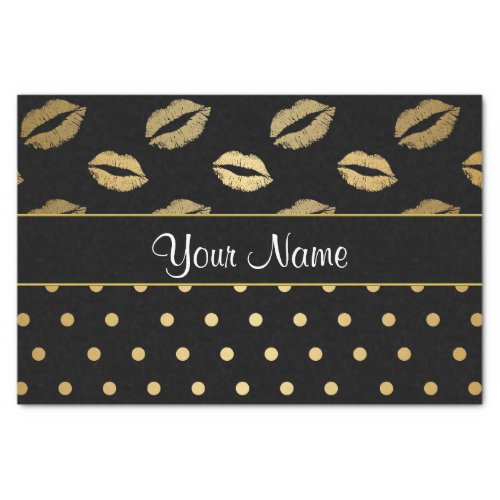 Black and Gold Kisses and Love Hearts Tissue Paper