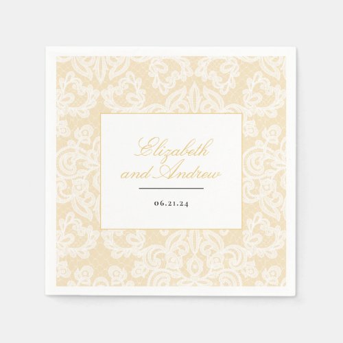 Black and Gold Lace Elegant Script Napkins