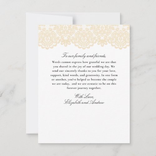 Black and Gold Lace Elegant Script Wedding Thank You Card