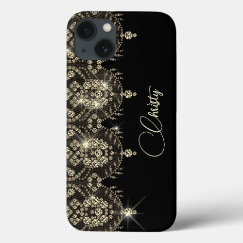 Black and gold lace elegant sparkle iPhone 13 case
