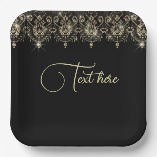 Black and gold lace elegant sparkle  paper plates
