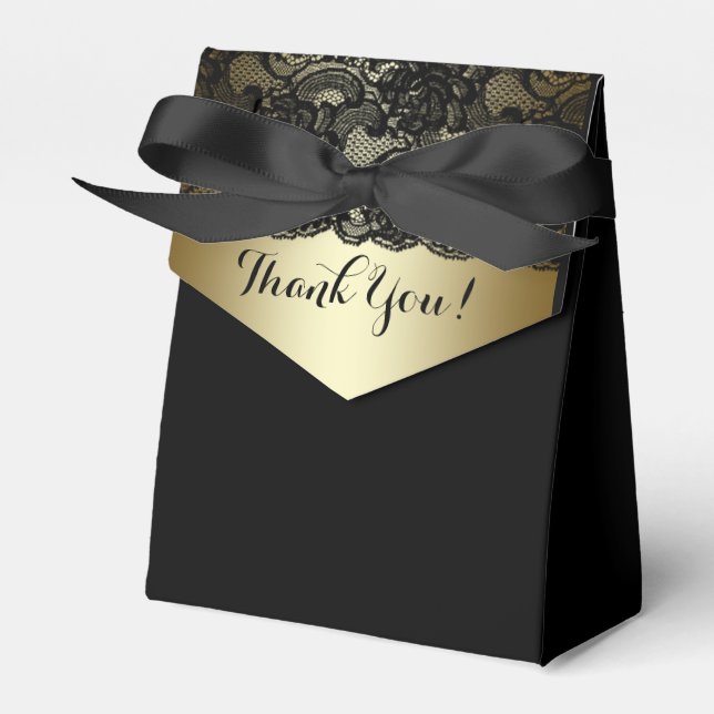 Black and Gold Lace Favor Boxes (Front Side)