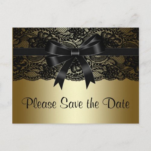 Black and Gold Lace Save The Date Announcement Postcard