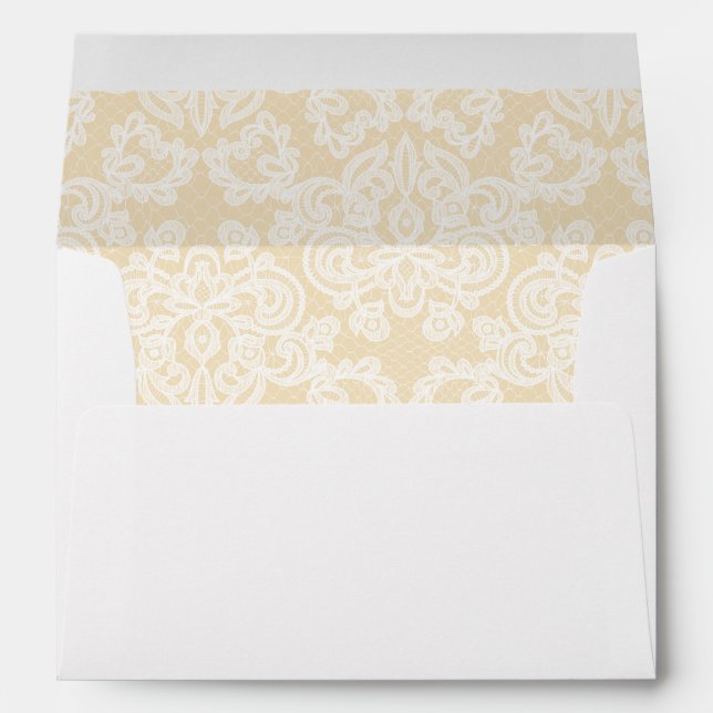 Black and Gold Lace Script Wedding Envelope (Back (Bottom))