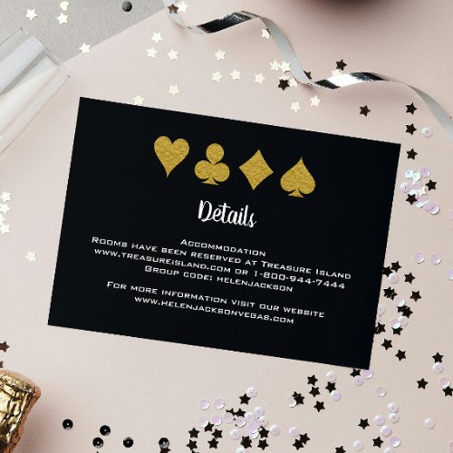 Black and Gold Las Vegas Casino Wedding Details Enclosure Card