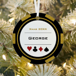 Black And Gold Las Vegas Poker Chip Christmas Metal Ornament