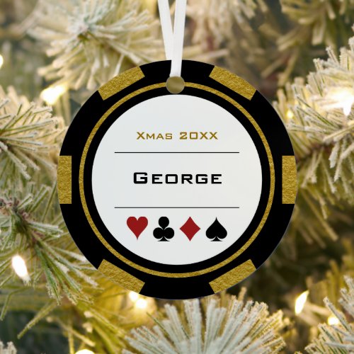 Black And Gold Las Vegas Poker Chip Christmas Metal Ornament