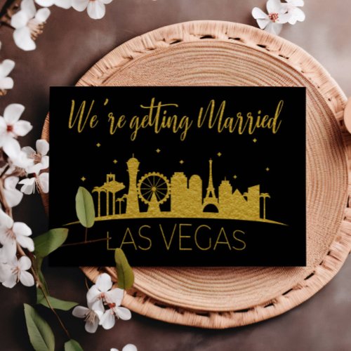 Black And Gold Las Vegas Silhouette Wedding Invitation