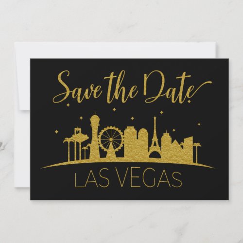 Black and Gold Las Vegas Wedding Save The Date Invitation
