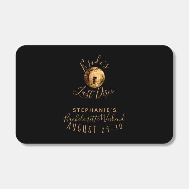 Black and Gold Last Disco Bachelorette Weekend Matchboxes (Front)