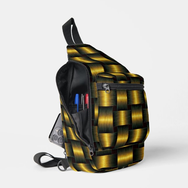 Black and Gold Lattice Sling Bag (Open)