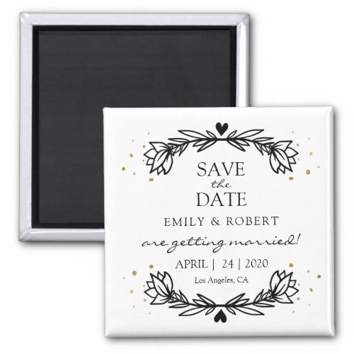 Black and Gold Laurel Save the Date Wedding Magnet