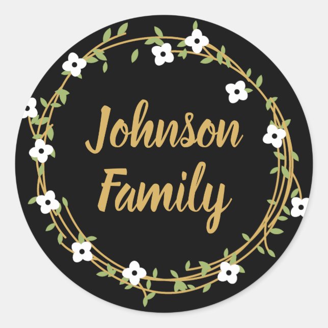Black and Gold Laurel  Wreath Customized Stickers (Front)