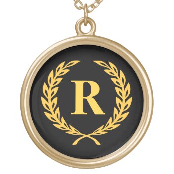 Black And Gold Laurel Wreath Monogram Gold Plated Necklace by GIFTSKDR at Zazzle