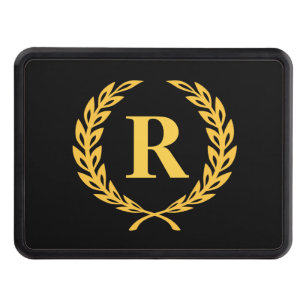 Black and Gold Laurel Wreath Monogram Hitch Cover