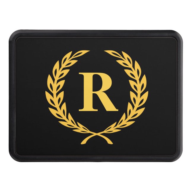 Black and Gold Laurel Wreath Monogram Hitch Cover (Front)