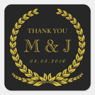 Black and Gold Laurel Wreath Wedding Sticker