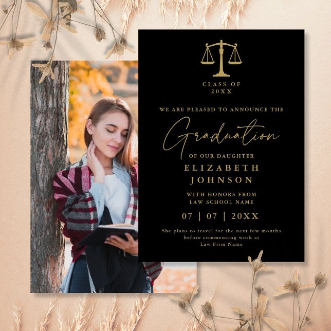 Black And Gold Law Graduation Photo Announcement (Black And Gold Law Graduation Photo Announcement)