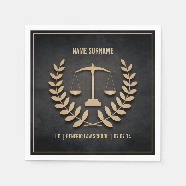 Black and Gold Law School Graduation Napkins