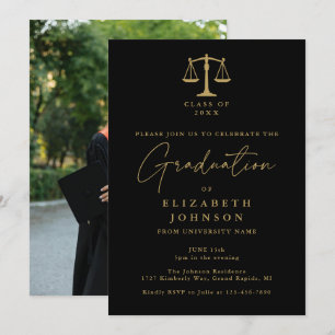 Black And Gold Law School Photo Graduation Party Invitation