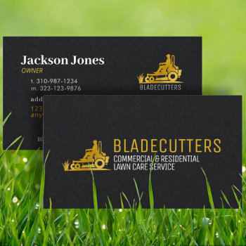 Black And Gold Lawn Care   Mowing Business Cards by YourLogoHereCustom at Zazzle