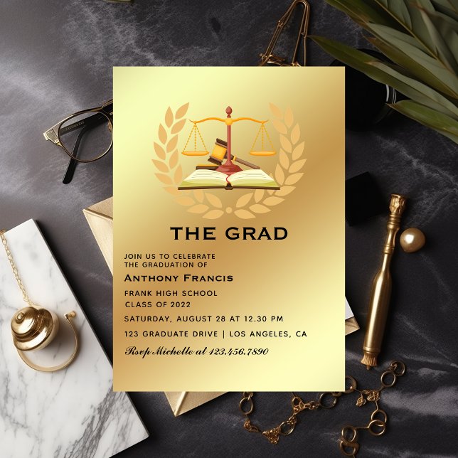 Black and Gold Lawyer Graduation Party Invitation (Creator Uploaded)