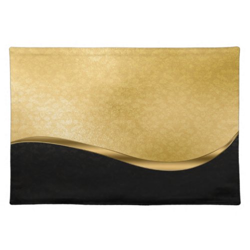 Black and Gold Leaf Floral Cloth Placemat